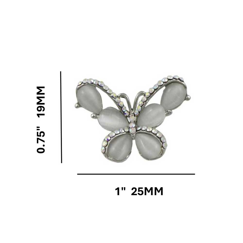 Gray Cats Eye Butterfly Edged with Crystals Pierced Earring - REC418 - Lilylin Designs