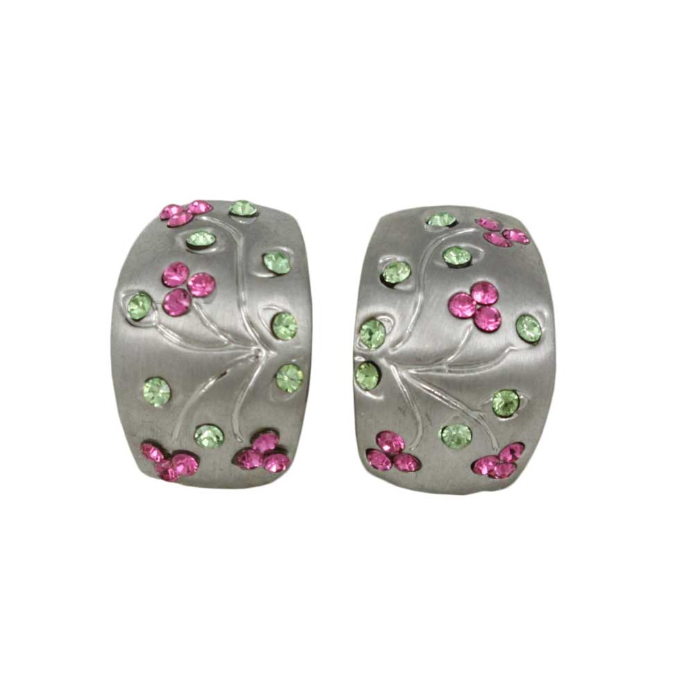 Lilylin Designs Matte Silver Pink and Light Green Flower Clip Earring