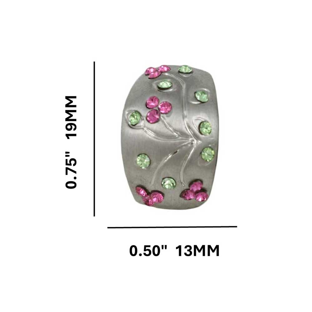 Matte Silver Pink and Light Green Flower Clip Earring - REC419 - Lilylin Designs