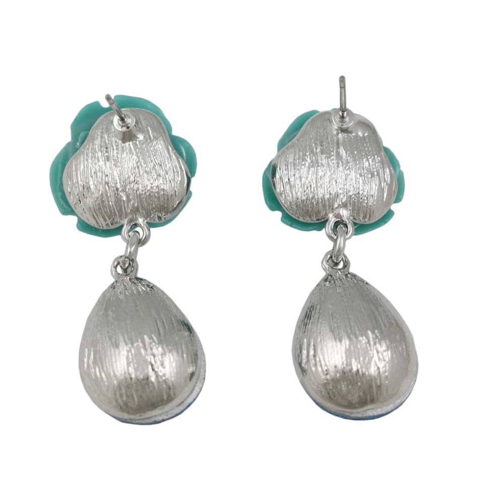 Blue Rose with Dangling Blue Teardrop Pierced Earring - REC421 - Lilylin Designs