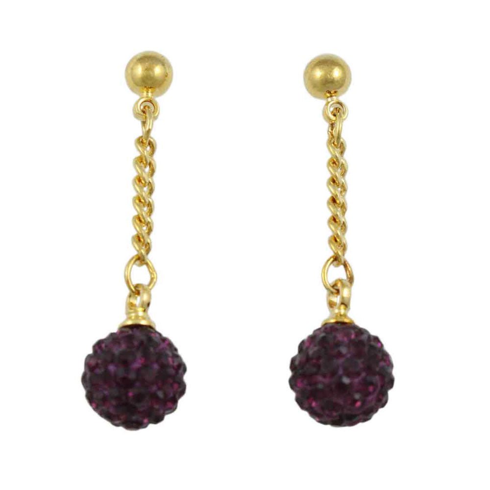 Dark Purple 6MM Crystal Ball Dangling Earring - REC422A - Lilylin Designs