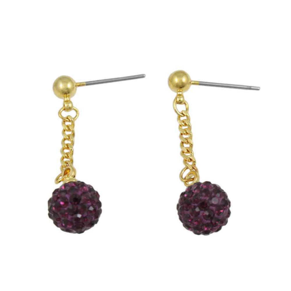 Dark Purple 6MM Crystal Ball Dangling Earring - REC422A - Lilylin Designs