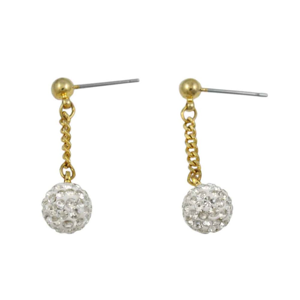 White 6MM Crystal Ball Dangling Earring - REC422C - Lilylin Designs