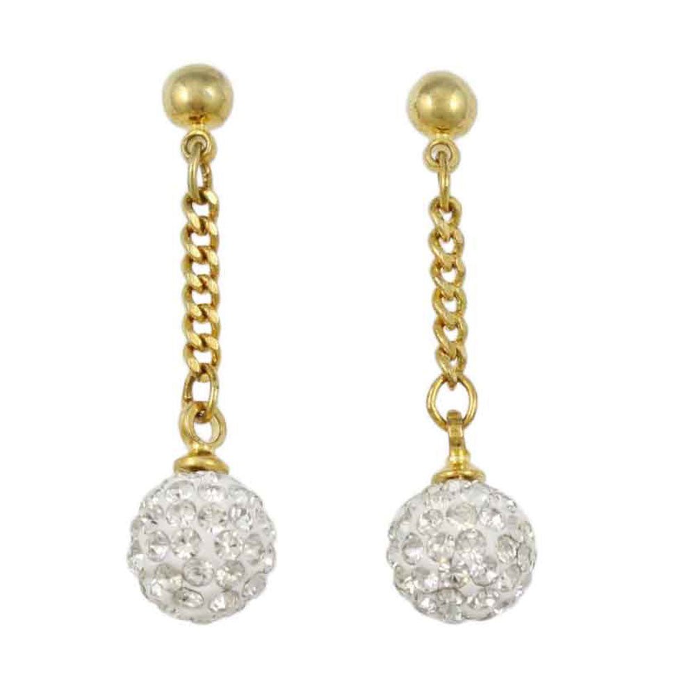 White 6MM Crystal Ball Dangling Earring - REC422C - Lilylin Designs