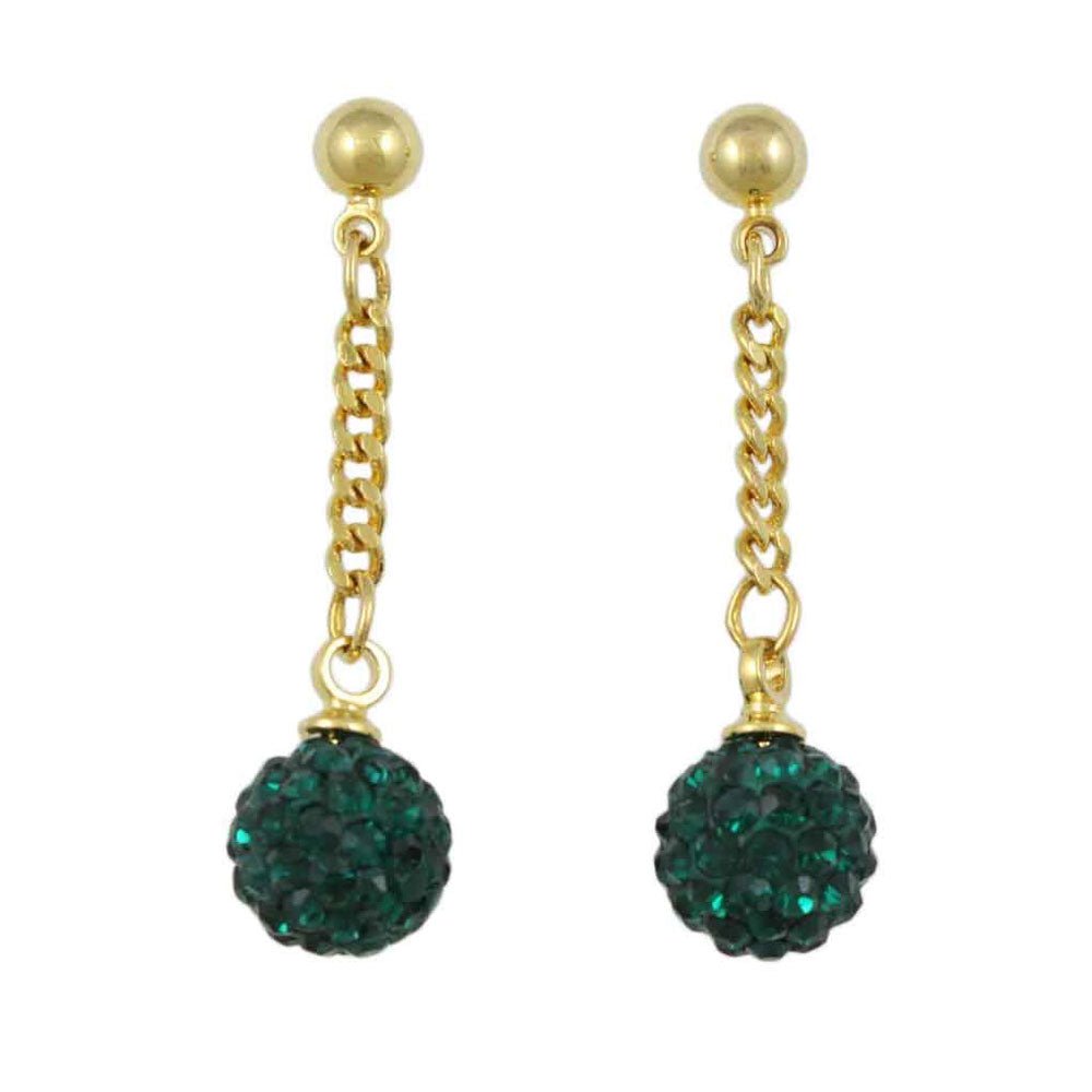 Dark Green 6MM Crystal Ball Dangling Earring - REC422G - Lilylin Designs