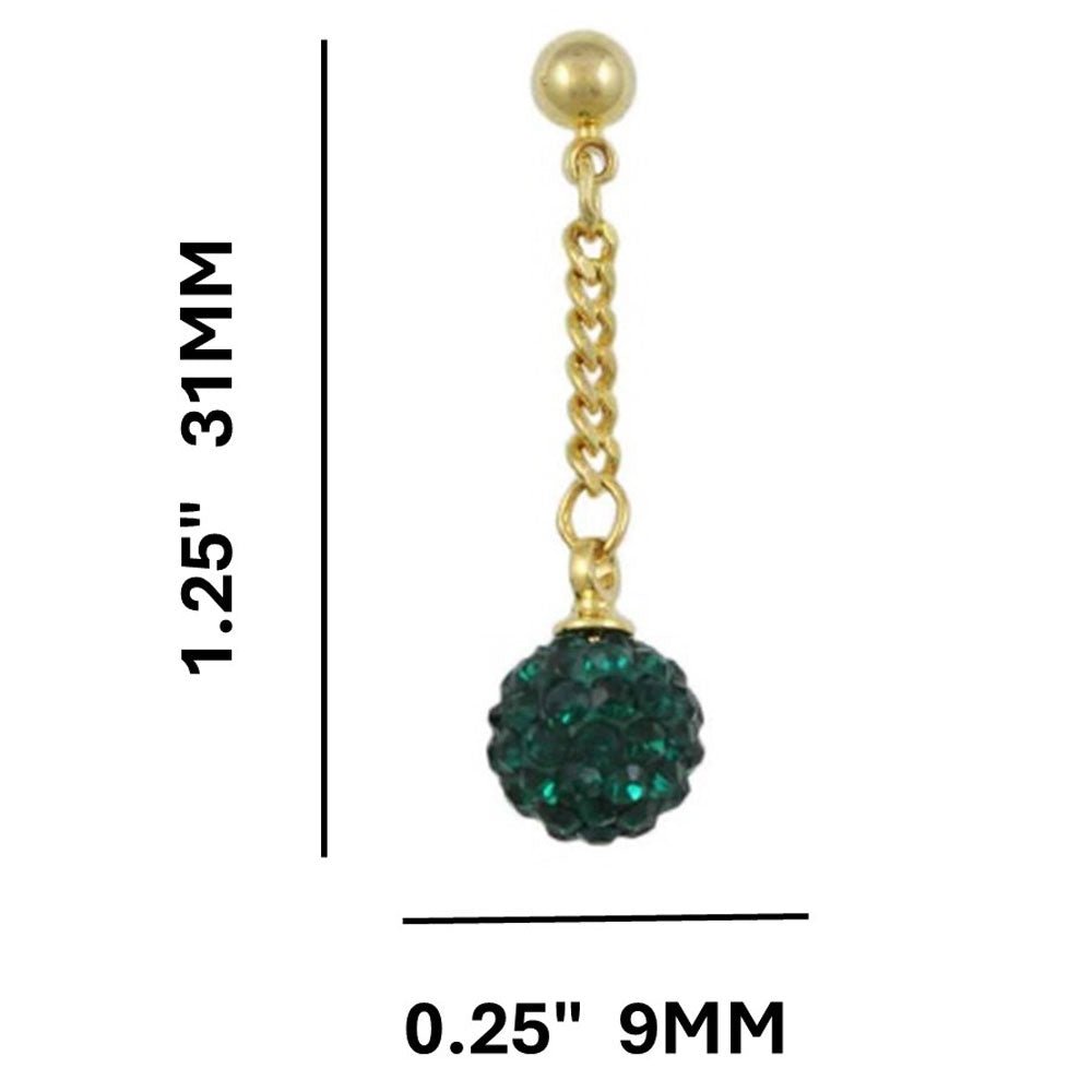 Dark Green 6MM Crystal Ball Dangling Earring - REC422G - Lilylin Designs