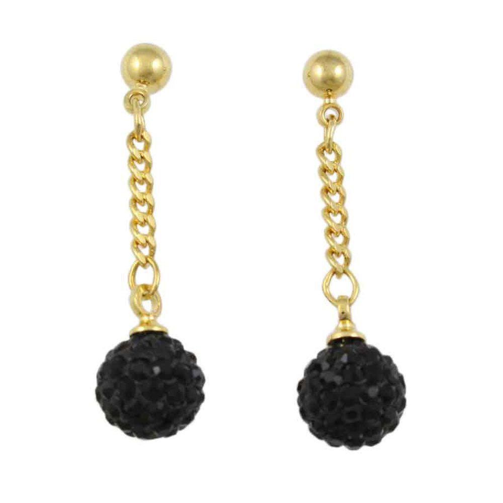 Black 6MM Crystal Ball Dangling Earring - REC422J - Lilylin Designs