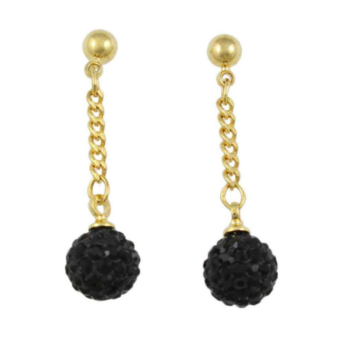 Black 6MM Crystal Ball Dangling Earring - REC422J - Lilylin Designs