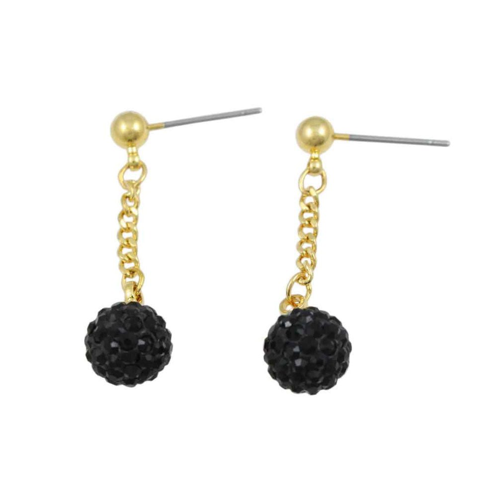 Black 6MM Crystal Ball Dangling Earring - REC422J - Lilylin Designs