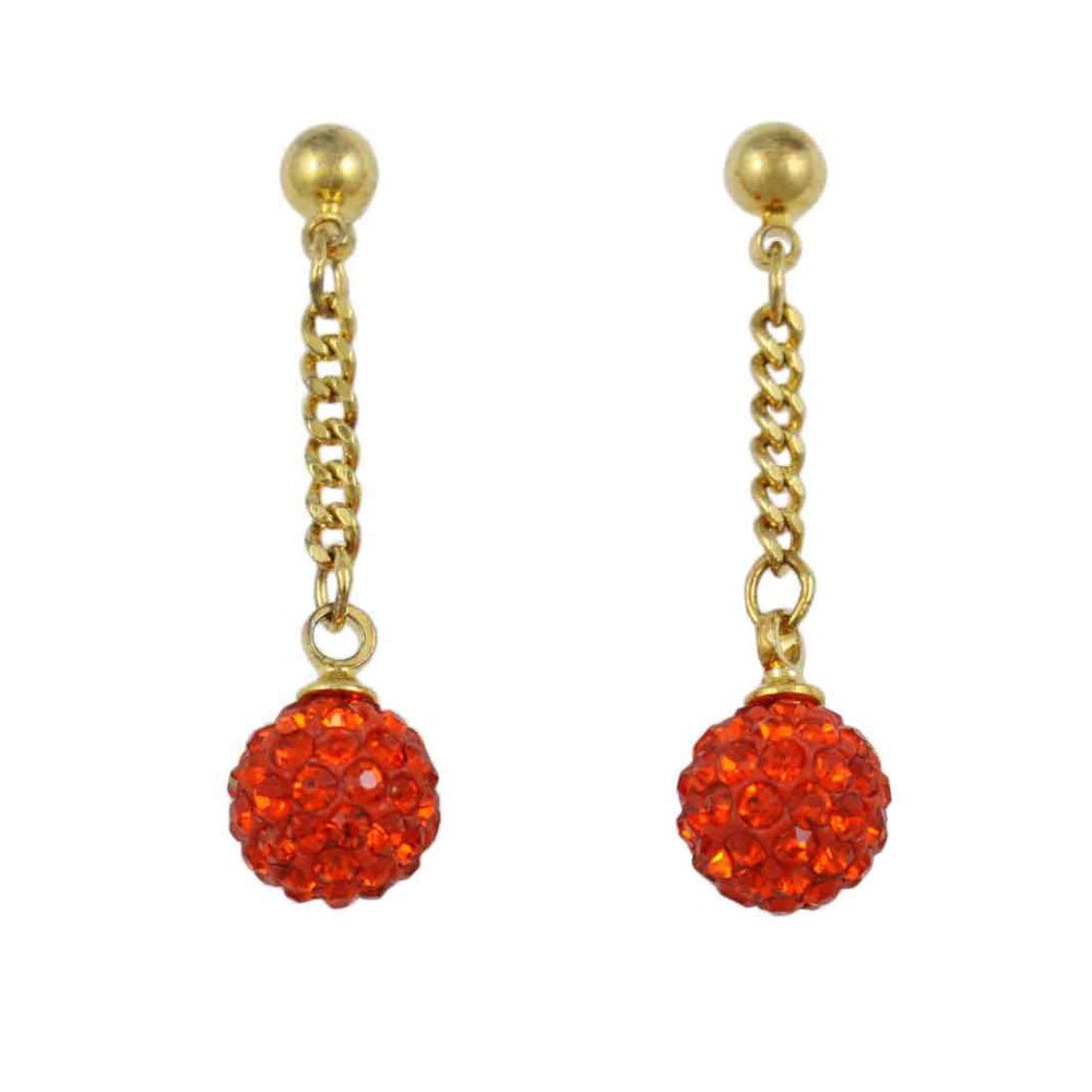Red 6MM Crystal Ball Dangling Earring - REC422R - Lilylin Designs