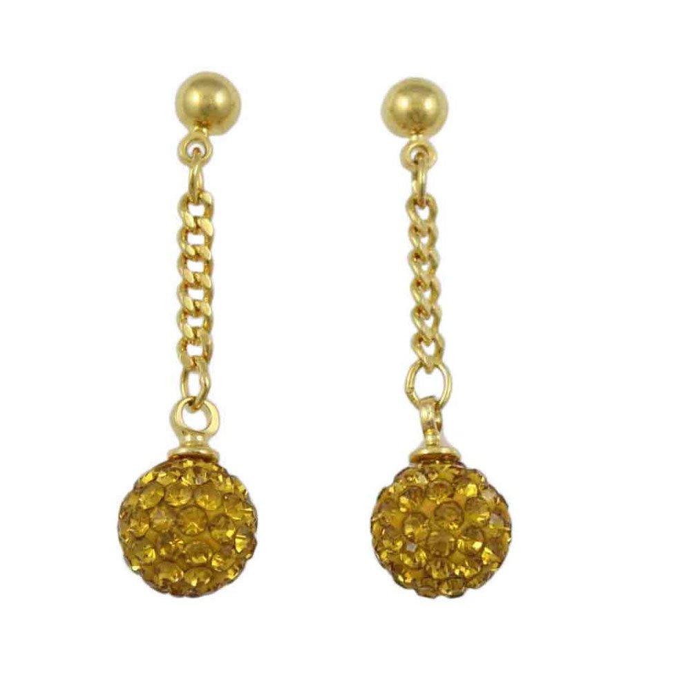 Golden 6MM Crystal Ball Dangling Earring - REC422T - Lilylin Designs
