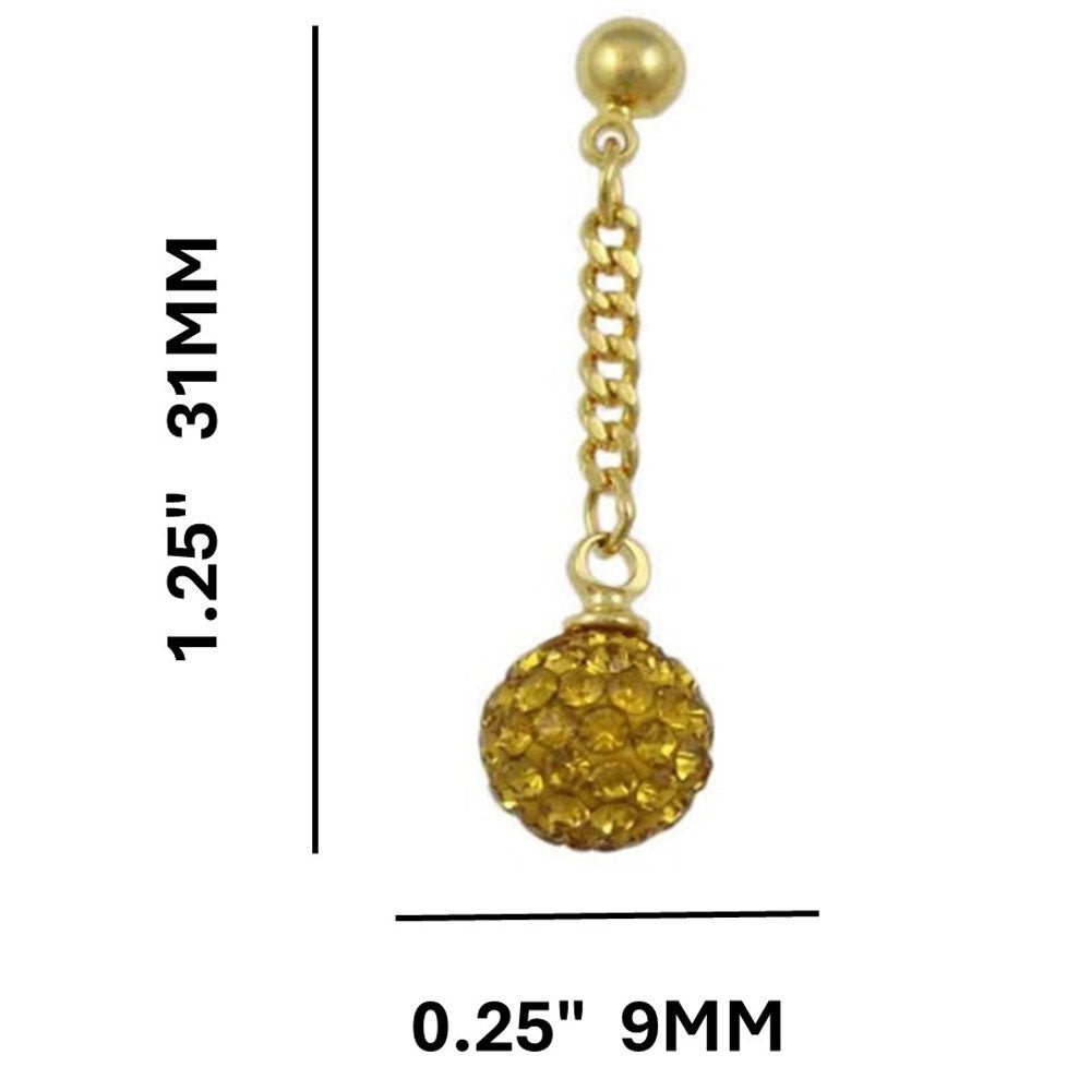 Golden 6MM Crystal Ball Dangling Earring - REC422T - Lilylin Designs