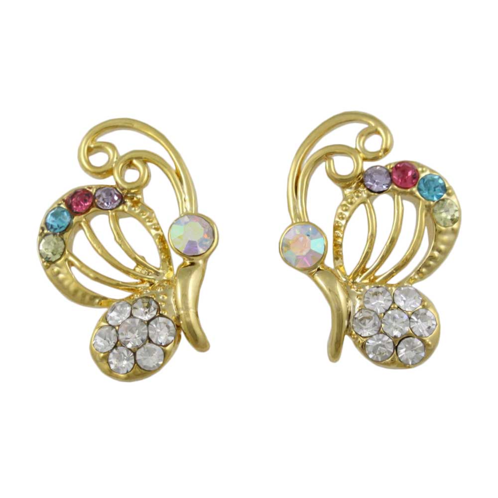 Pastel Crystal Profile Butterfly Stud Pierced Earring - REC425 - Lilylin Designs