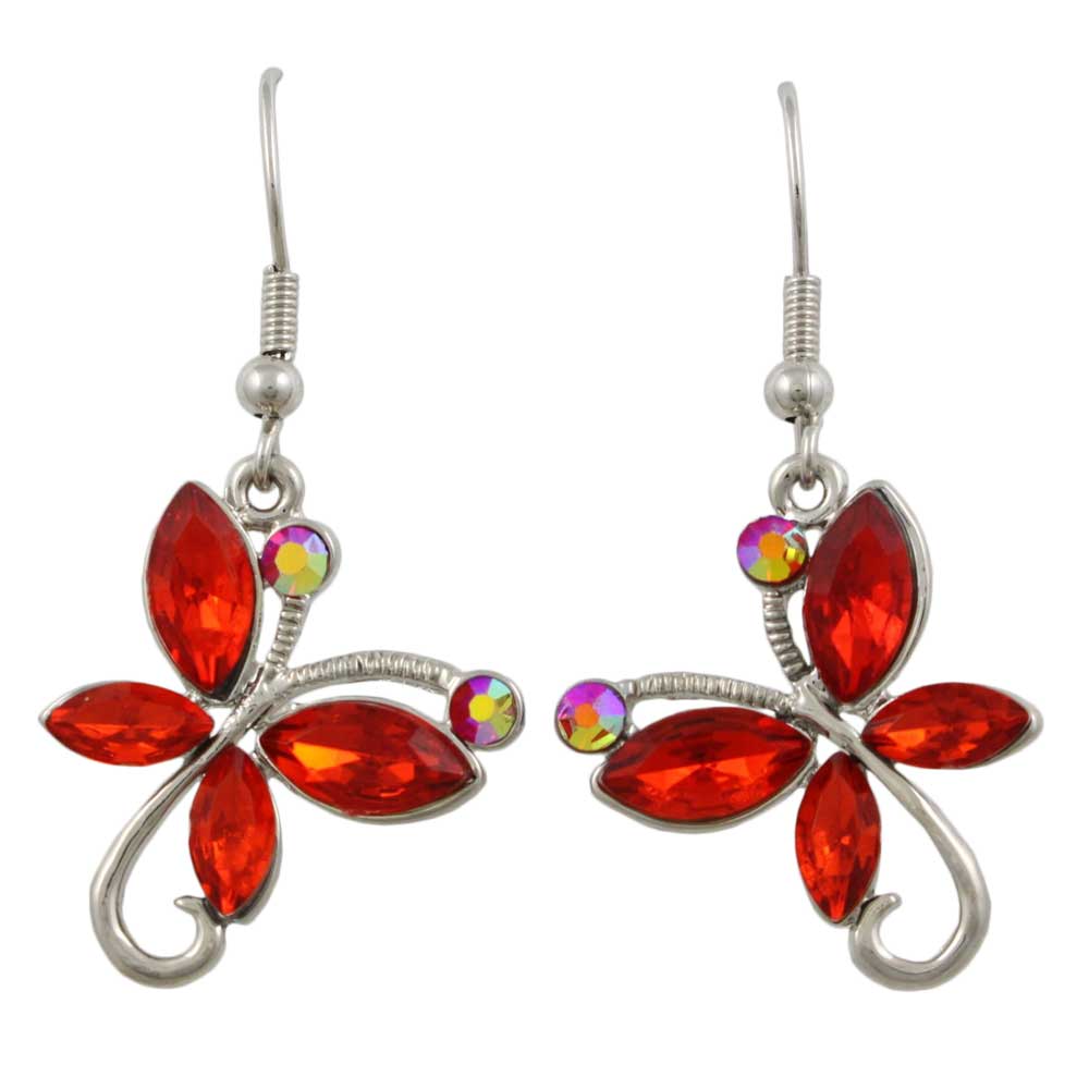 Red Crystal Dangling Butterfly Pierced Earring - REC429 - Lilylin Designs