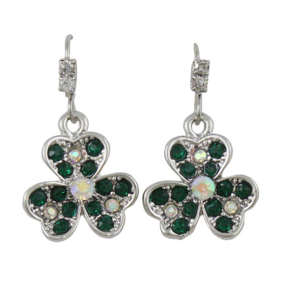 Green Crystal Shamrock Clover Dangling Earring - REC510 - Lilylin Designs