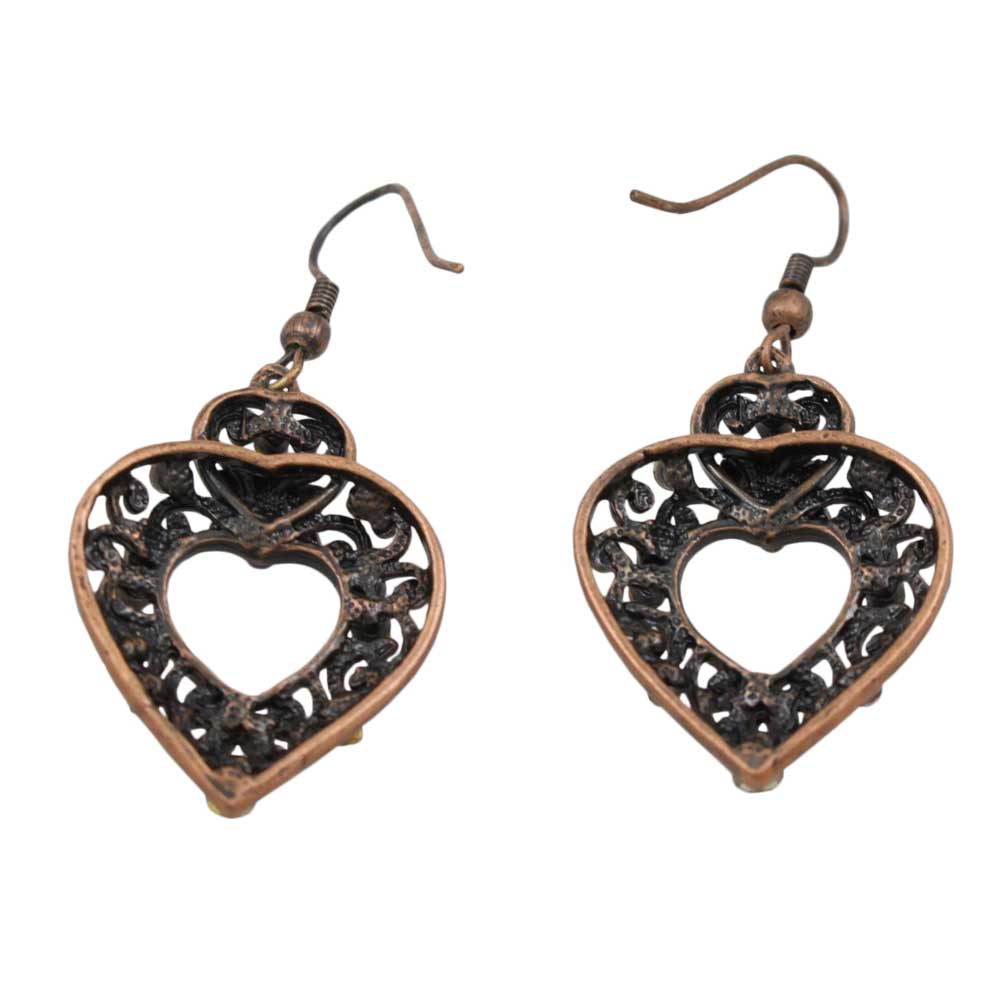 Copper Heart with Purple Flowers Dangling Earring - REC522 - Lilylin Designs