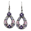 Dark and Light Purple Flower Teardrop Pierced Earring - REC523 - Lilylin Designs
