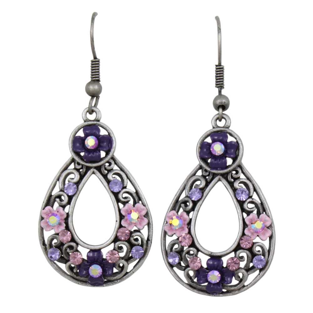 Lilylin Designs Dark and Light Purple Flower Teardrop Pierced Earring