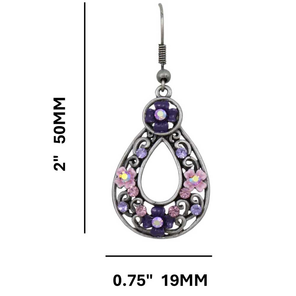 Dark and Light Purple Flower Teardrop Pierced Earring - REC523 - Lilylin Designs
