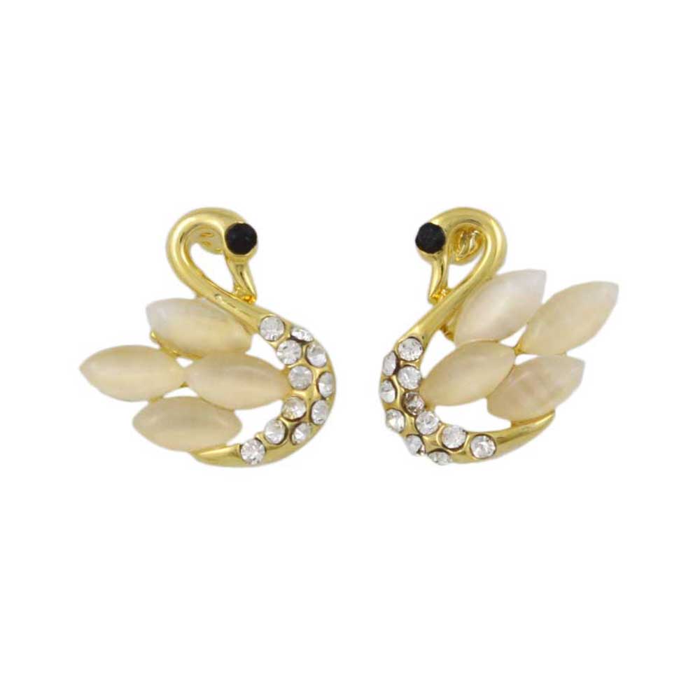 Cream Cats Eye Swan Stud Pierced Earring - REC528 - Lilylin Designs