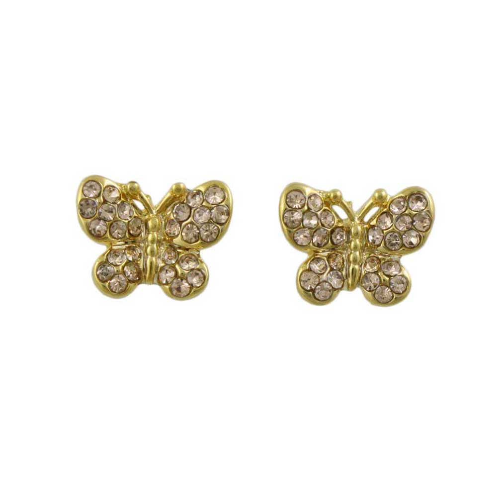 Tiny Light Brown Crystal Butterfly Stud Pierced Earring - REC532 - Lilylin Designs