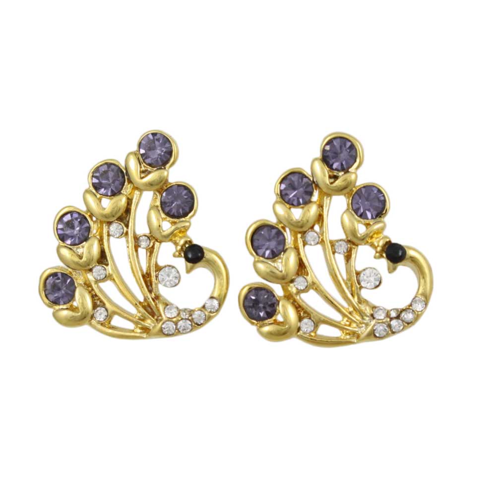 Purple Crystal Peacock Stud Pierced Earring - REC534 - Lilylin Designs