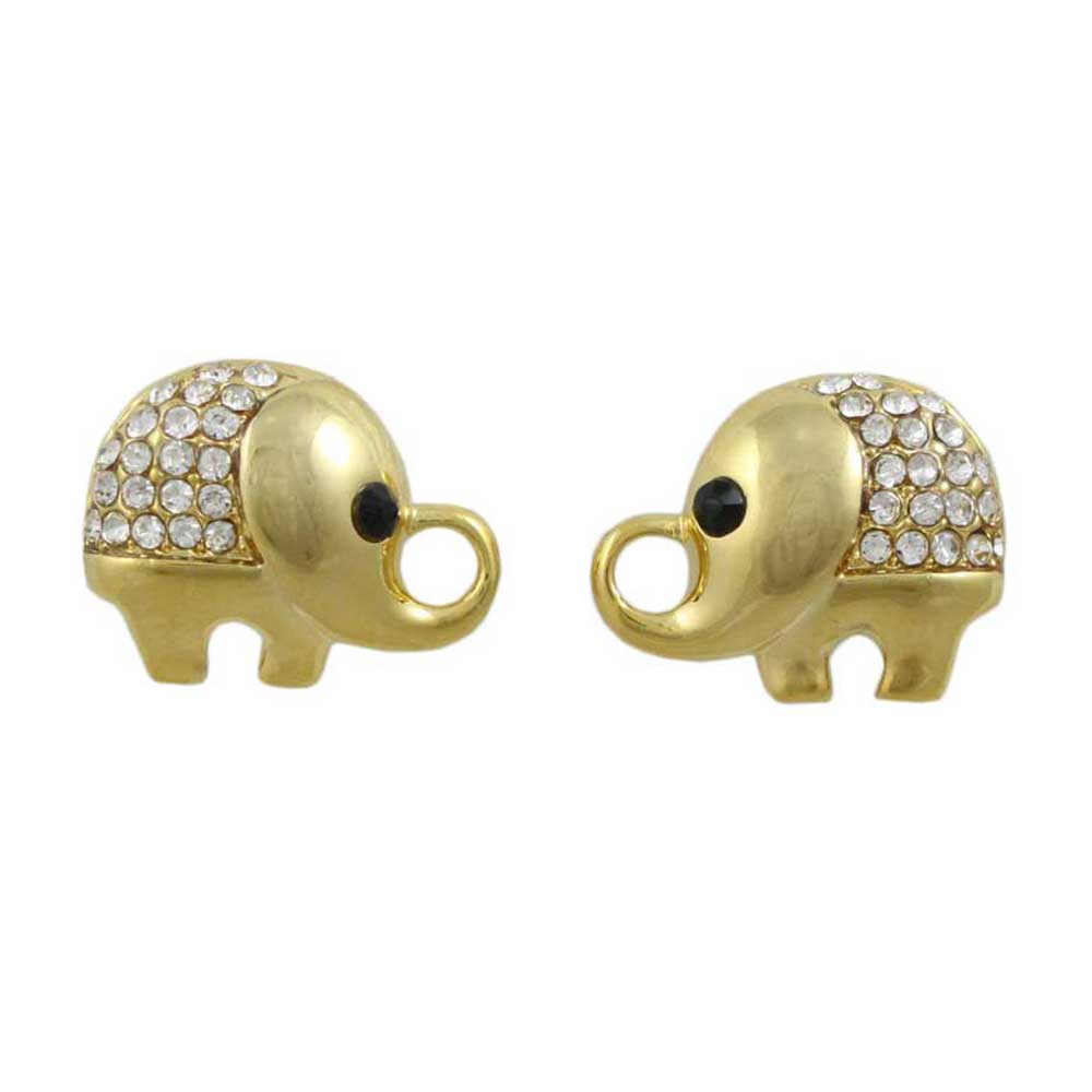 Small Gold Crystal Chubby Elephant Pierced Earring - REC535 - Lilylin Designs