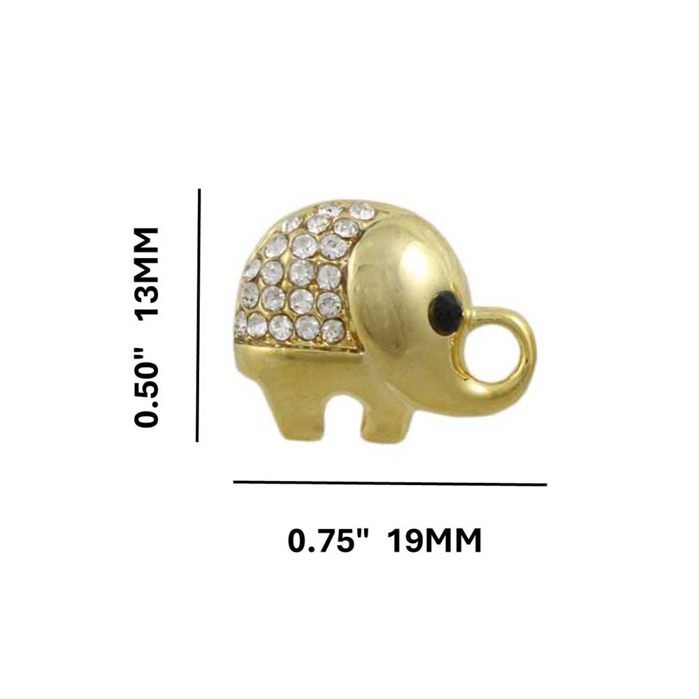 Small Gold Crystal Chubby Elephant Pierced Earring - REC535 - Lilylin Designs