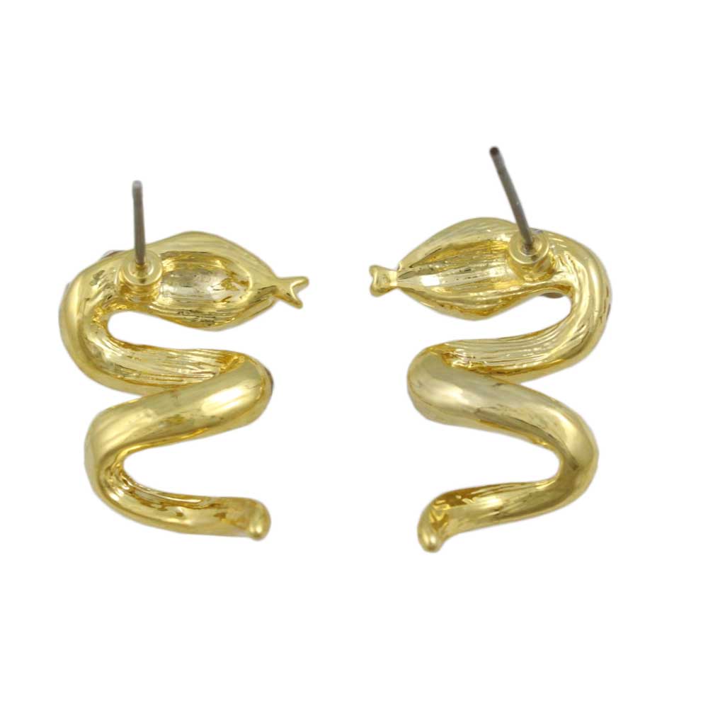 Gold and Crystal Hissing Snake Pierced Earring - REC536 - Lilylin Designs