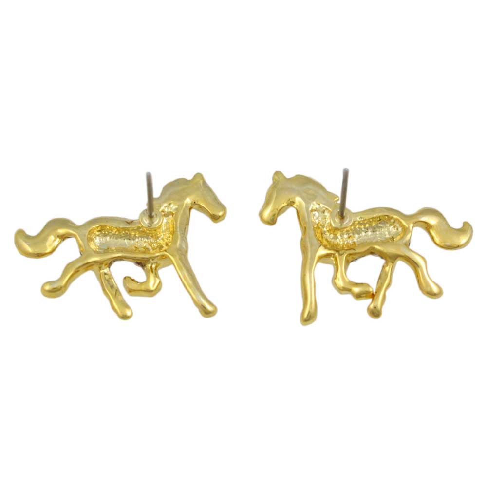 Gold and Crystal Running Horse Pierced Earring - REC539 - Lilylin Designs