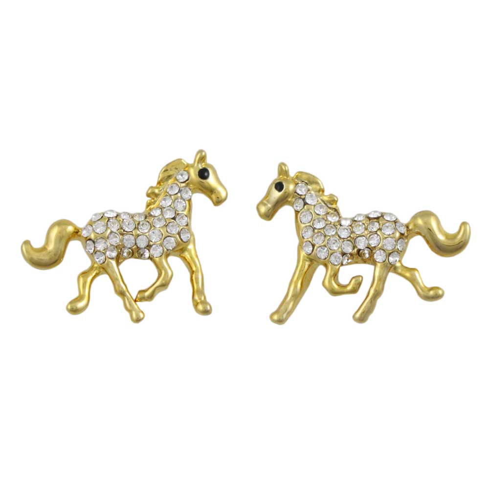 Gold and Crystal Running Horse Pierced Earring - REC539 - Lilylin Designs
