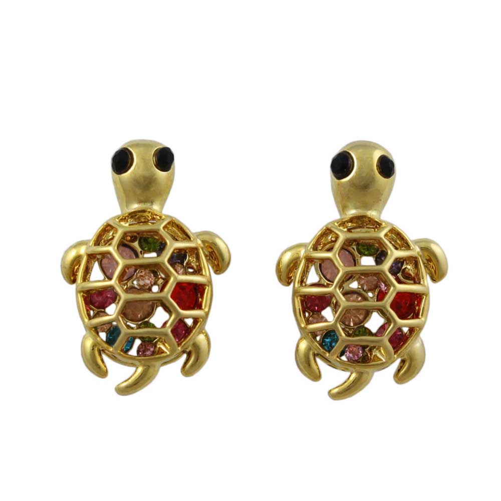Cute Pastel Crystal Turtle with Black Eyes Pierced Earring - REC546 - Lilylin Designs