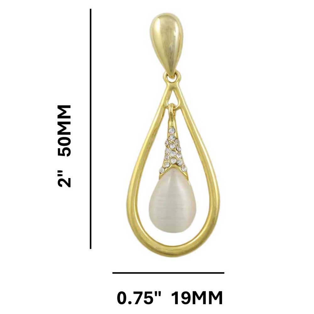 Cream Cats Eye and Crystal Teardrop Dangle Earring - REC551 - Lilylin Designs