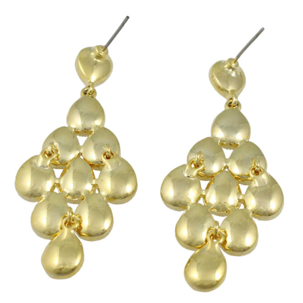 Gold with Dangling Clear Teardrops Pierced Earring - REC553 - Lilylin Designs