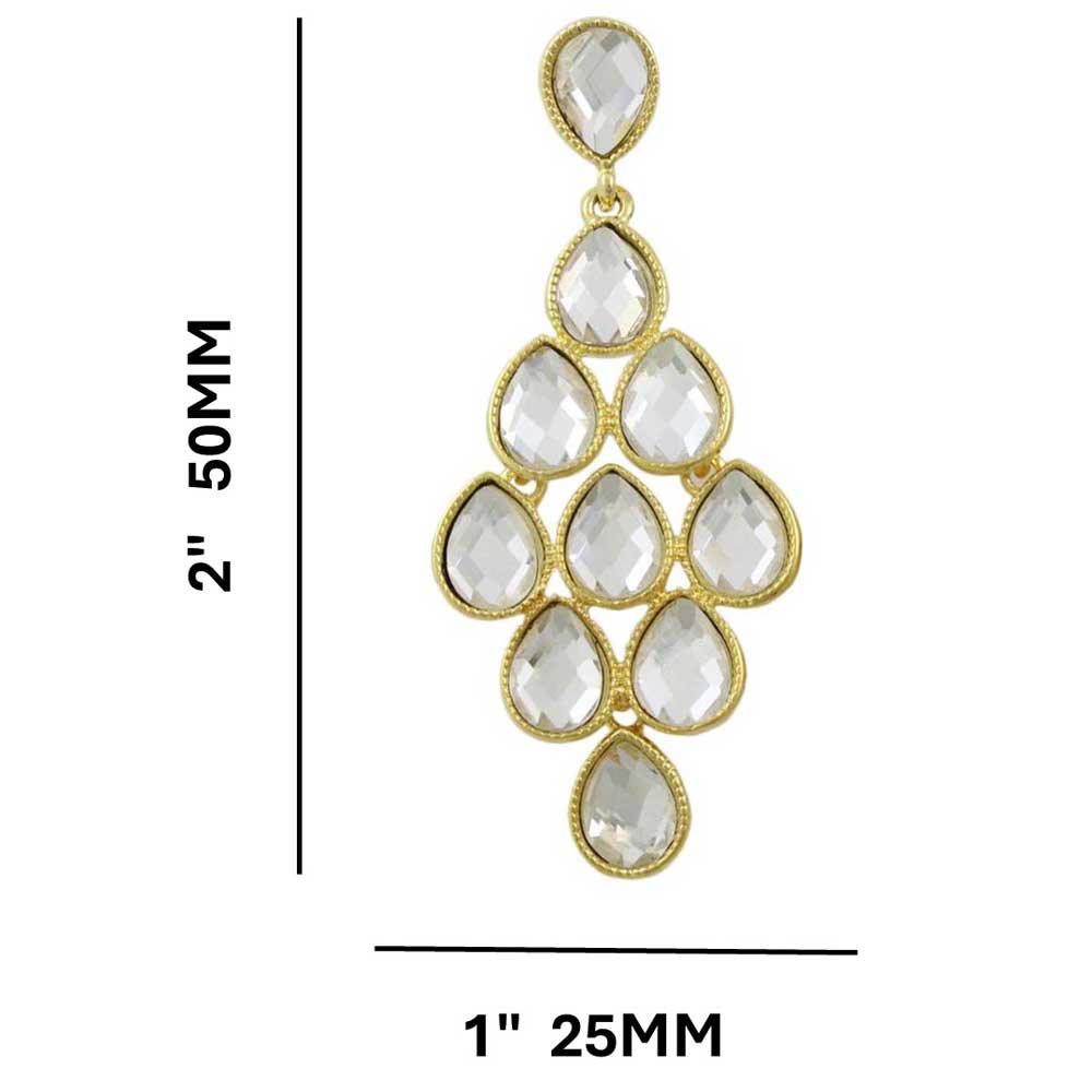 Gold with Dangling Clear Teardrops Pierced Earring - REC553 - Lilylin Designs