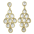 Gold with Dangling Clear Teardrops Pierced Earring - REC553 - Lilylin Designs