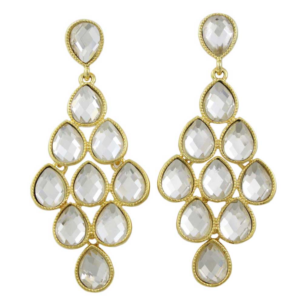 Lilylin Designs Gold with Dangling Clear Teardrops Pierced Earring