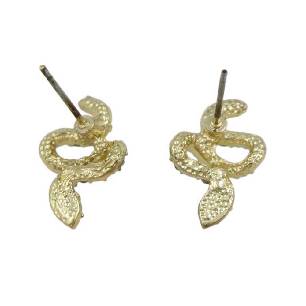 Gold with Clear Crystals Slithering Snake Pierced Earring - REC555 - Lilylin Designs