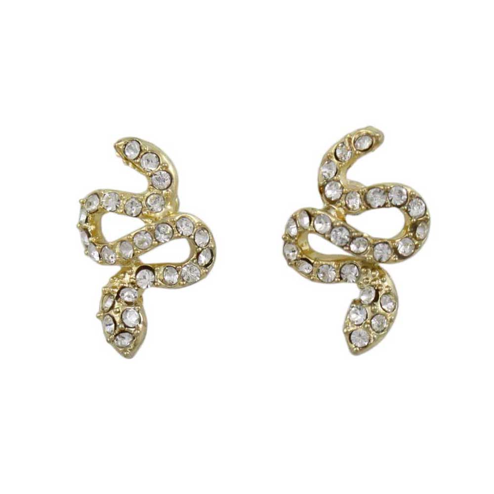 Gold with Clear Crystals Slithering Snake Pierced Earring - REC555 - Lilylin Designs