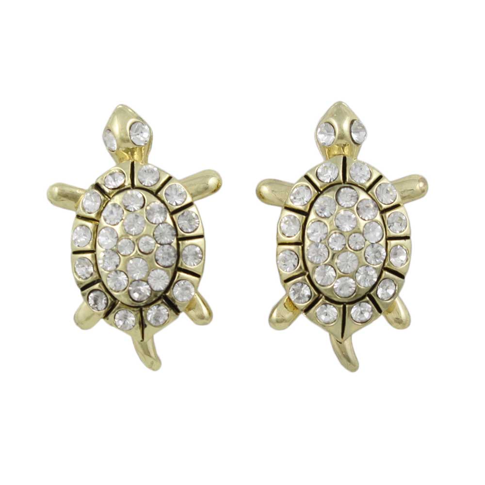 Gold and Crystal Animated Turtle Pierced Earring - REC556 - Lilylin Designs