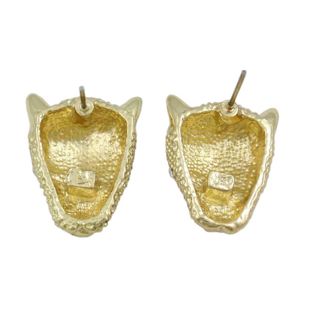 Crystal Gold Leopard Head Pierced Earring - REC557 - Lilylin Designs