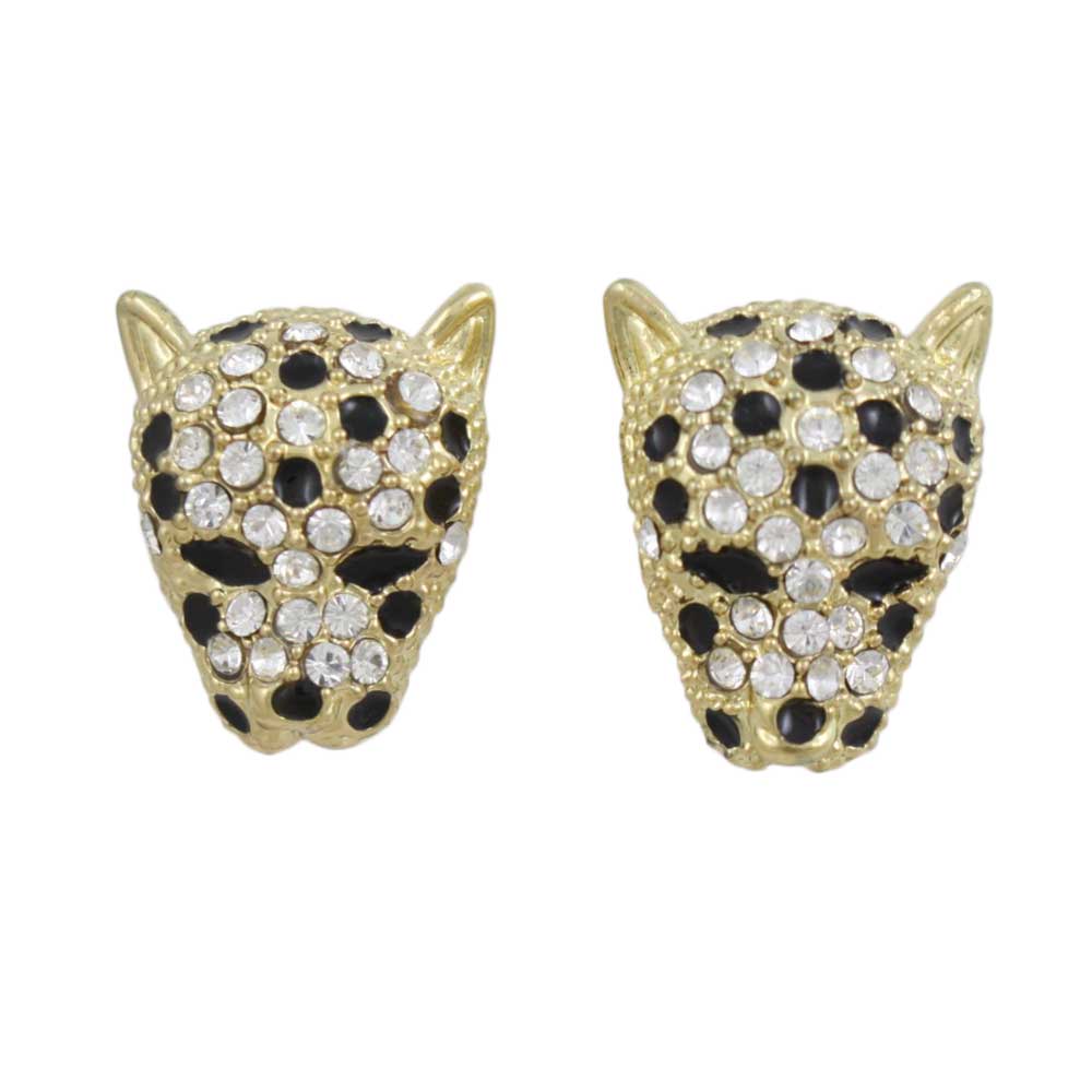 Crystal Gold Leopard Head Pierced Earring - REC557 - Lilylin Designs