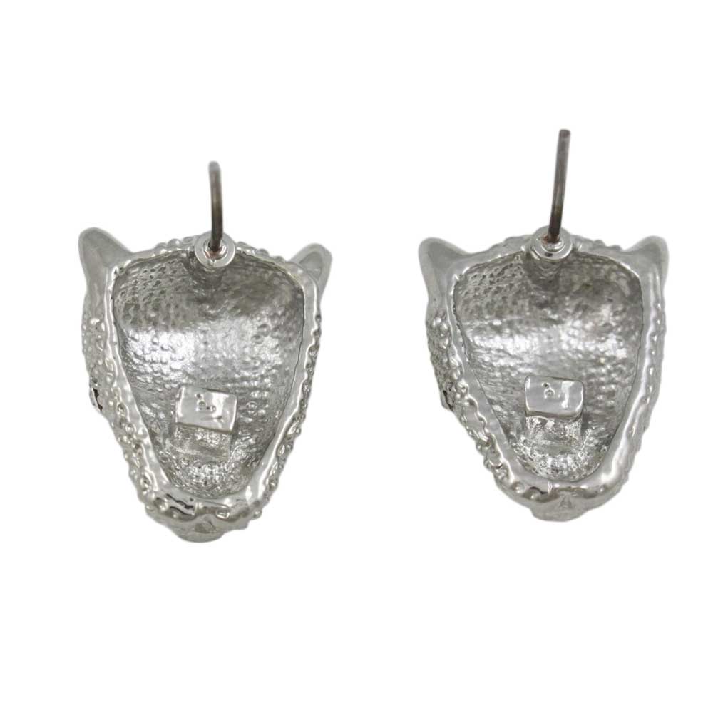 Crystal Silver Leopard Head Pierced Earring - REC557S - Lilylin Designs
