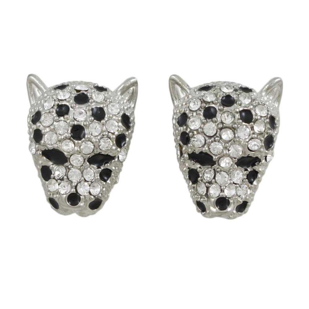 Crystal Silver Leopard Head Pierced Earring - REC557S - Lilylin Designs