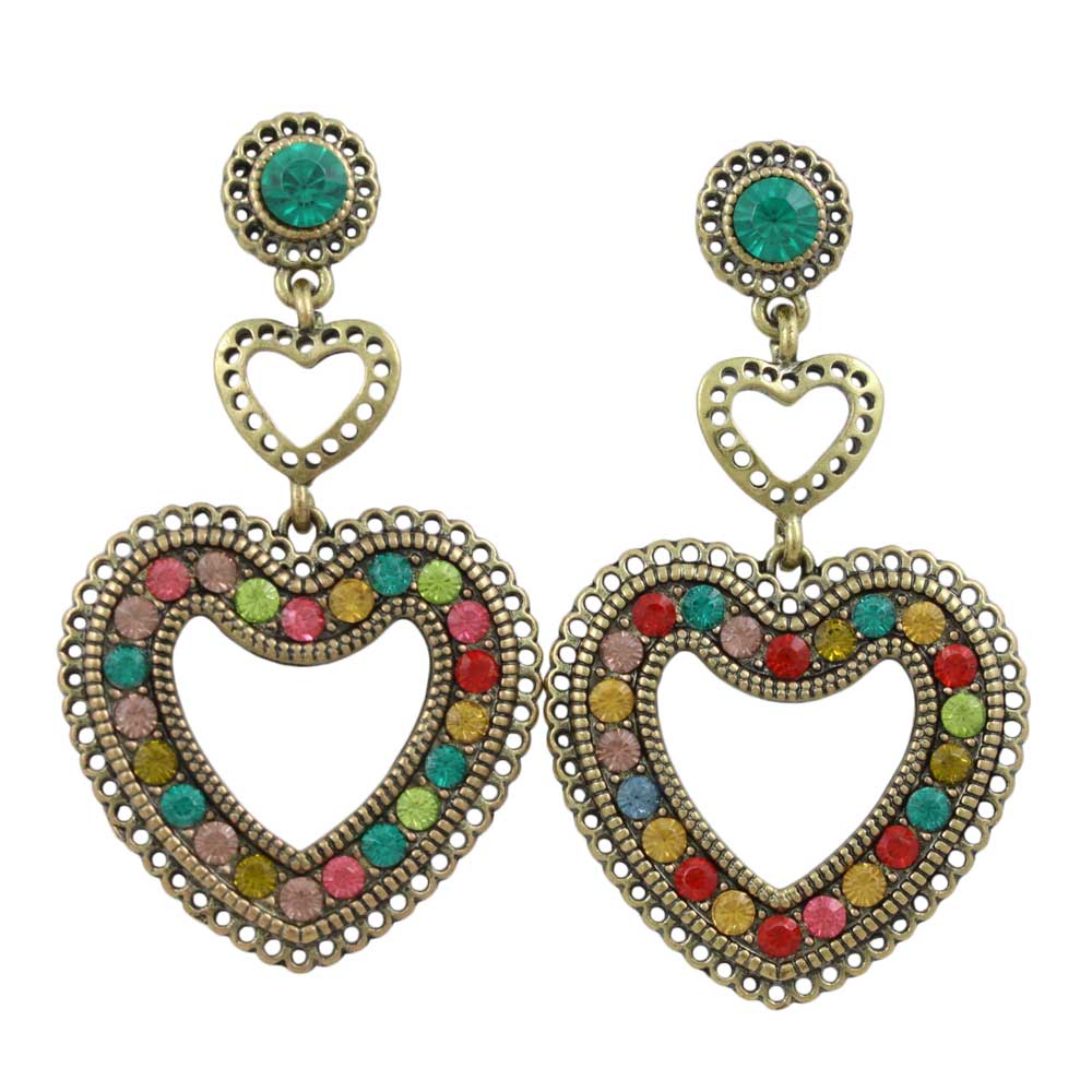 Lilylin Designs Large Colorful Crystals Heart Dangling Earring 