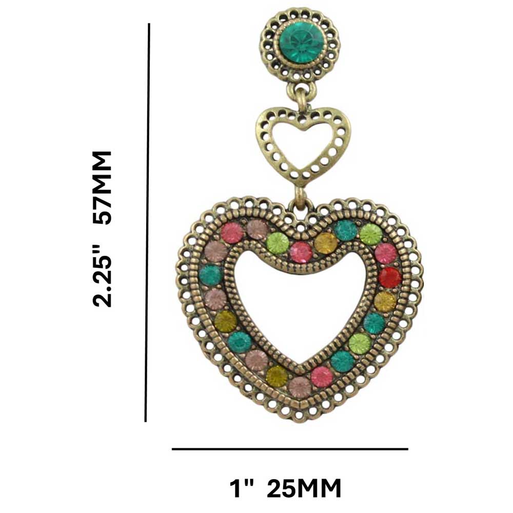 Large Colorful Crystals Heart Dangling Pierced Earring - REC558 - Lilylin Designs