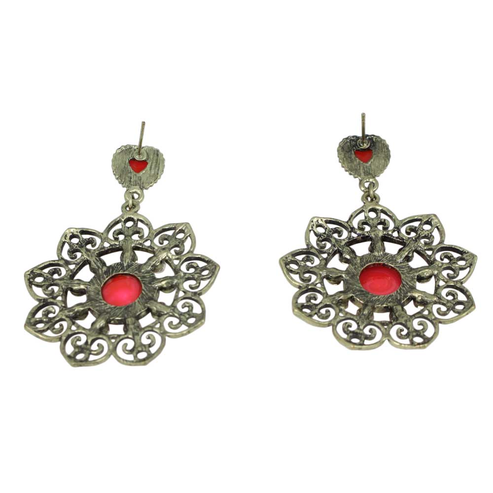 Large Hot Pink Filigree Flower Dangling Pierced Earring - REC559 - Lilylin Designs