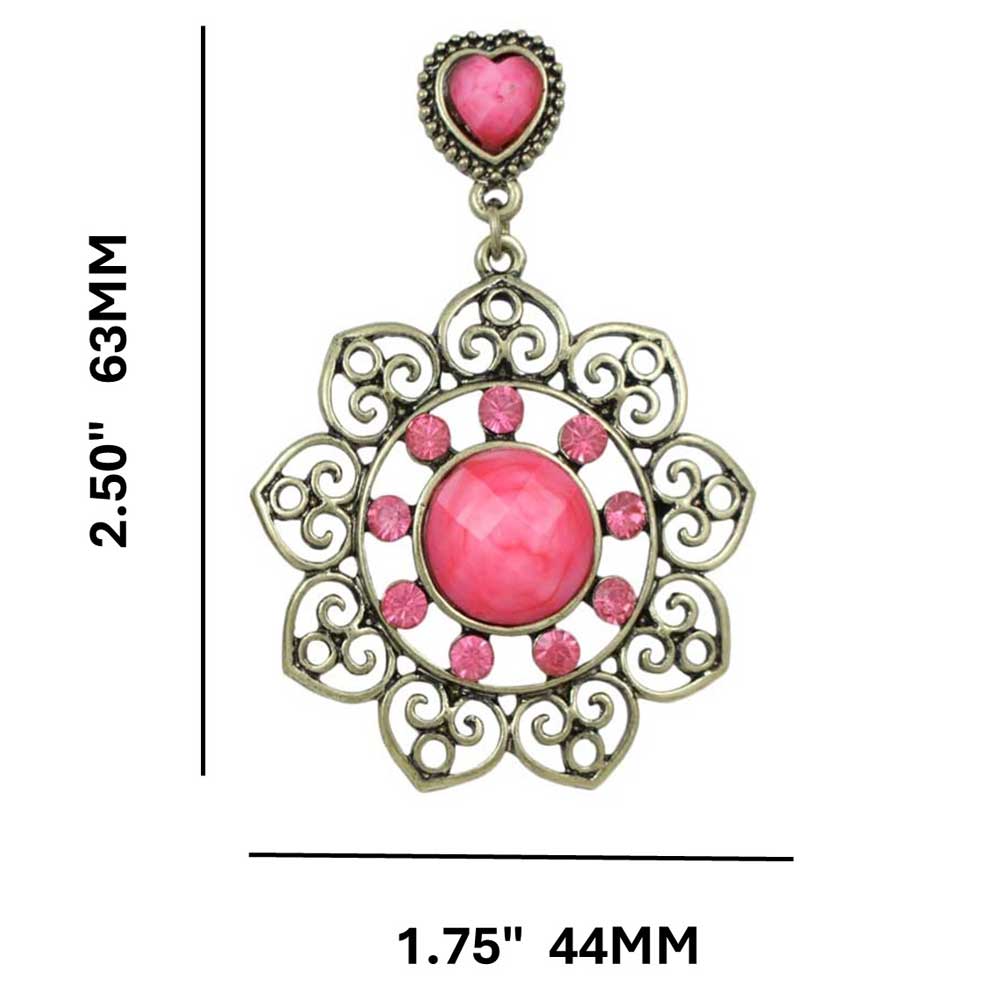 Large Hot Pink Filigree Flower Dangling Pierced Earring - REC559 - Lilylin Designs