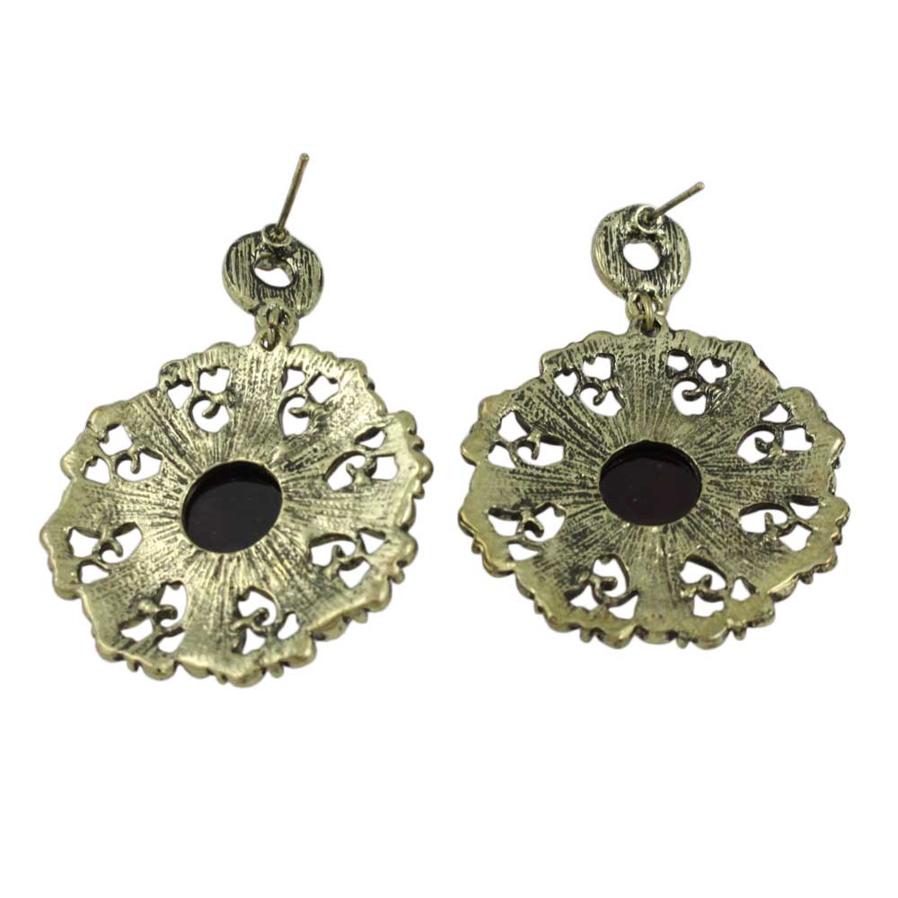 Antique Gold - tone Red Filigree Discs Pierced Earring - REC560 - Lilylin Designs