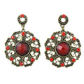 Antique Gold - tone Red Filigree Discs Pierced Earring - REC560 - Lilylin Designs